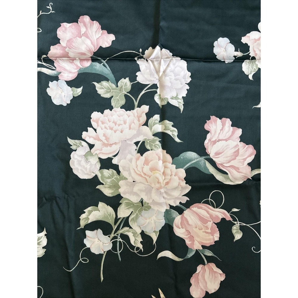 Vintage Schumacher Venus Floral Fabric Panel Pink Roses Dark Teal Cottagecore - Picture 10 of 14